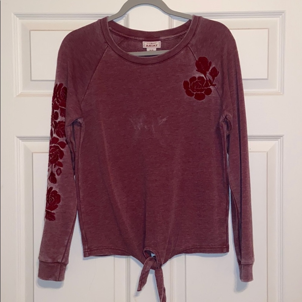 Ariat Mauve Rose-Print Tie-Front Sweatshirt